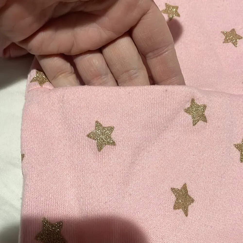 Gymboree s 5/6 pale pink French terry lined drop waist dress gold stars euc